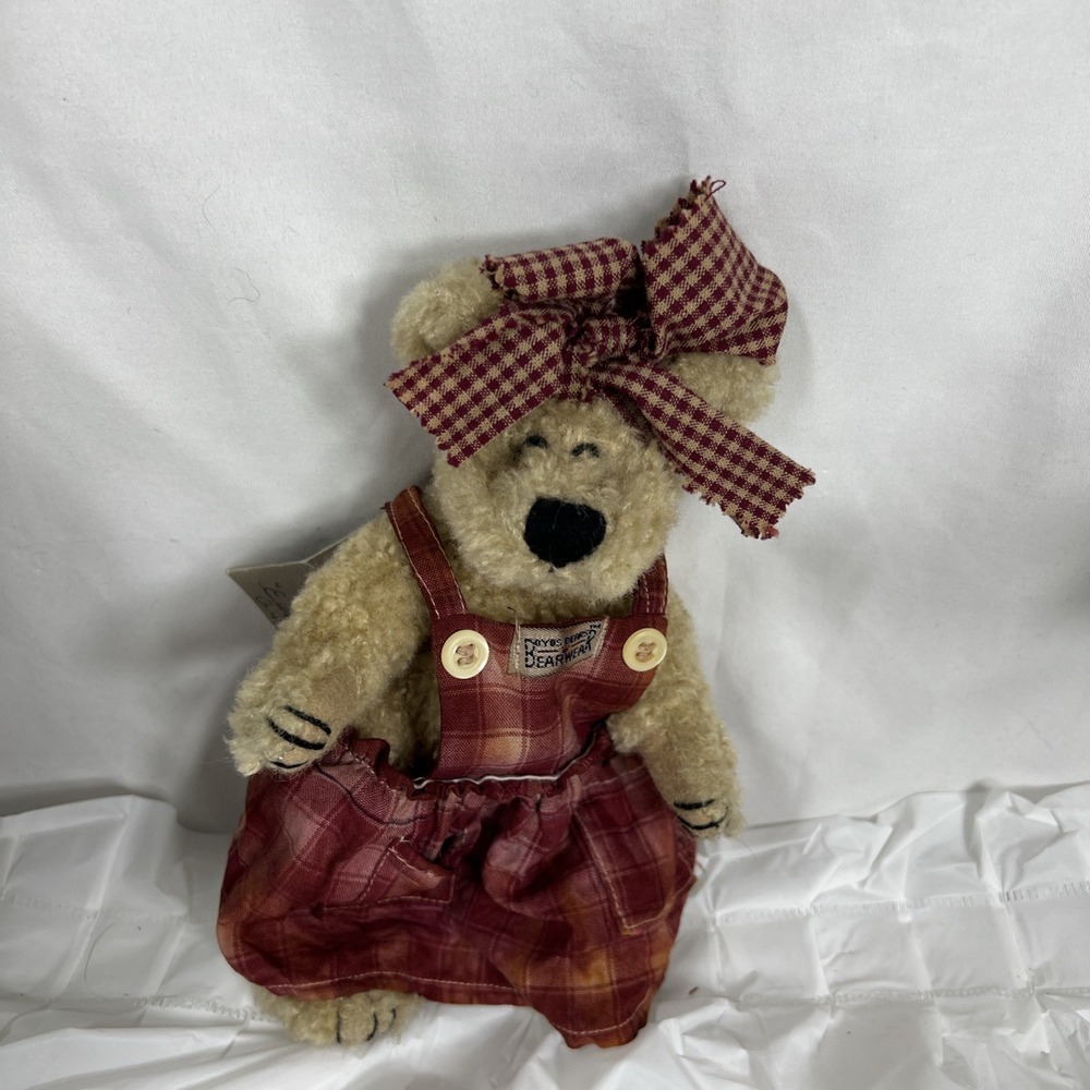 Boyds Bears "Eudemia Q Quignapple" 10" Plush Bear In Red Plaid‎ Dress 90s